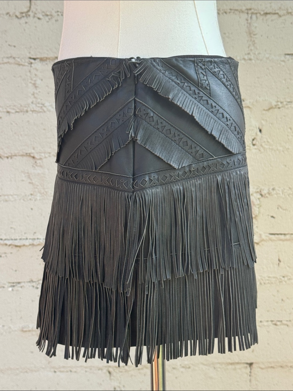 Parker Killington Leather Fringe Mini Skirt Black Size 2 - Picture 9 of 16